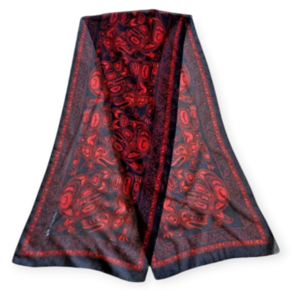 Vintage Jocelyn Wauge black red blue Native American Print scarf